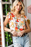 Floral Flutter Sleeve Round Neck Blouse Blouses - Tophatter Daily Deals
