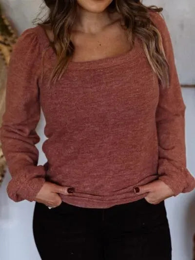 Plus Size Square Neck Long Sleeve T-Shirt Women's T-Shirts - Tophatter Daily Deals