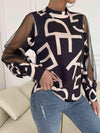 Letter Print Spliced Mesh Sleeve Blouse Blouses - Tophatter Daily Deals