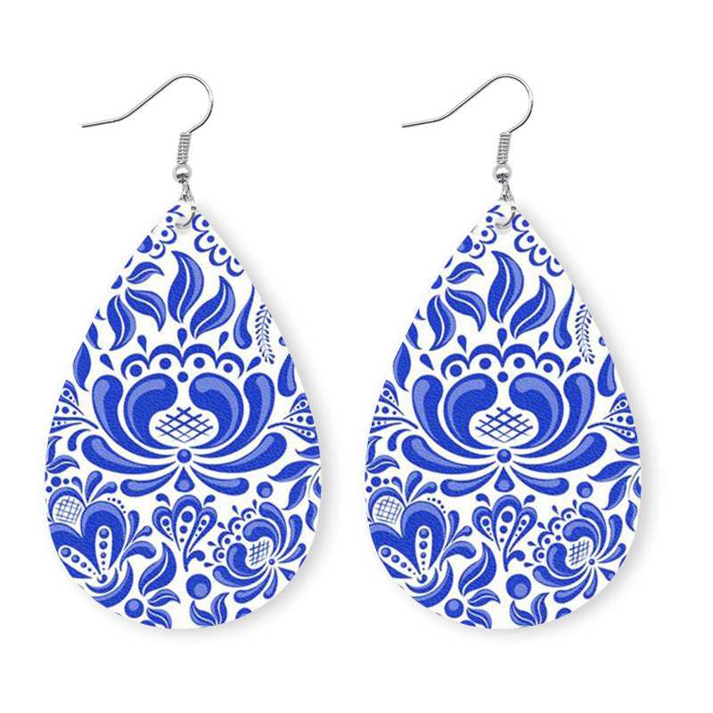 Printed PU Teardrop Earrings Style A One Size Earrings - Tophatter Daily Deals