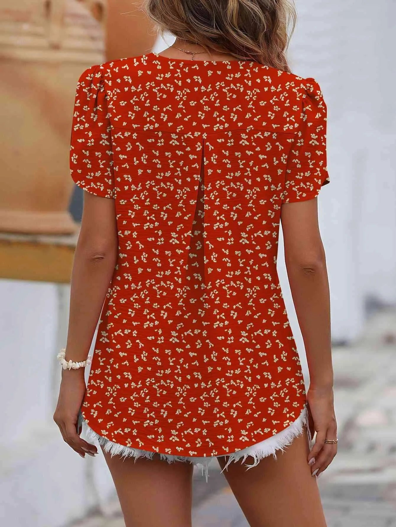 Ruche V-Neck Petal Sleeve Top Blouses - Tophatter Daily Deals