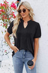 Notched Short Sleeve T-Shirt Black Women's T-Shirts - Tophatter Daily Deals