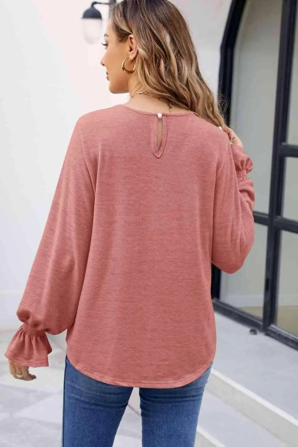 Round Neck Flounce Sleeve Blouse Blouses - Tophatter Daily Deals