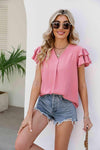 V-Neck Layered Flutter Sleeve Top Blouses - Tophatter Daily Deals