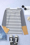 Striped Buttoned Long Sleeve Top Women's T-Shirts - Tophatter Daily Deals