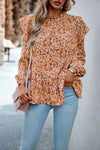 Ruffle Collar Long Sleeve Peplum Top Sherbet Blouses - Tophatter Daily Deals