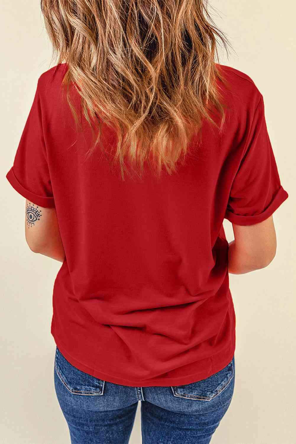 Round Neck Cuffed Short Sleeve Tee Women's T-Shirts - Tophatter Daily Deals