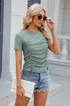 Eyelet Ruched Round Neck Short Sleeve T-Shirt Women's T-Shirts - Tophatter Daily Deals