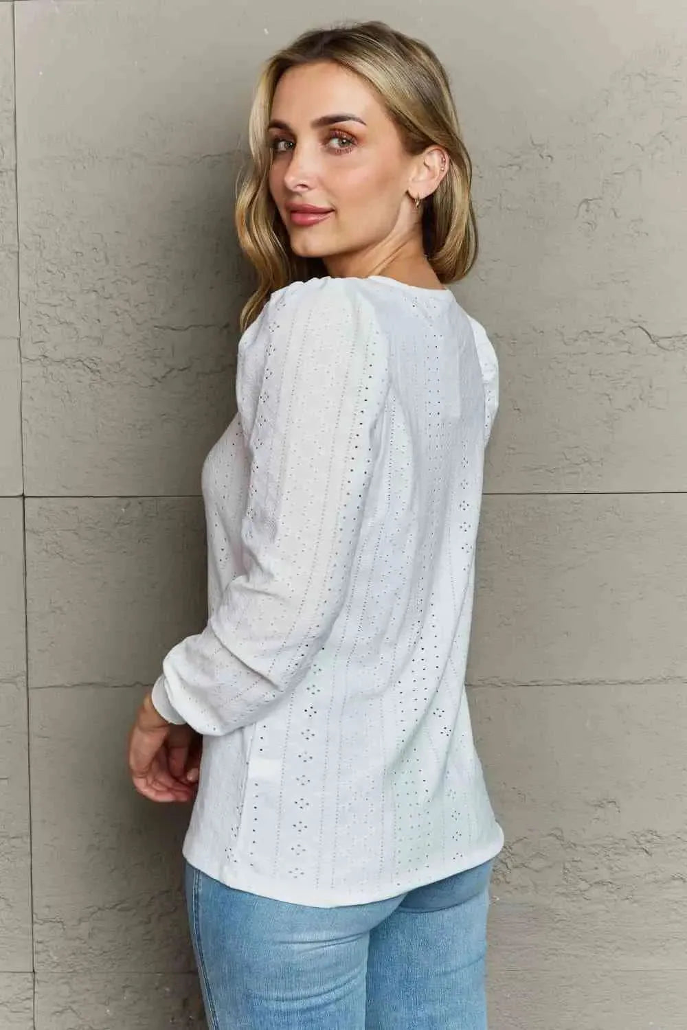 Double Take Eyelet Square Neck Puff Sleeve Blouse Blouses - Tophatter Daily Deals