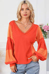 Color Block V-Neck Top Blouses - Tophatter Daily Deals