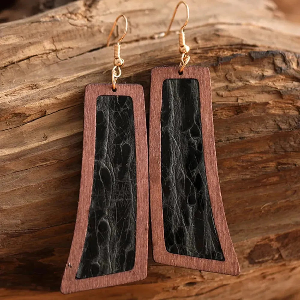 Geometrical Shape Wooden Dangle Earrings Style C One Size Earrings - Tophatter Daily Deals