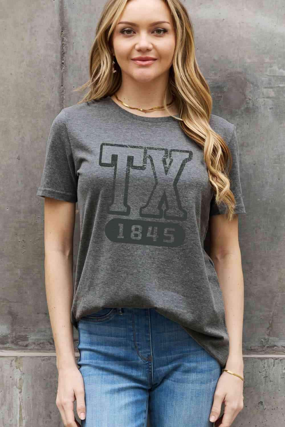 Simply Love Full Size TX 1845 Graphic Cotton Tee Charcoal Women's T-Shirts - Tophatter Daily Deals