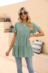 Openwork Round Neck Flounce Sleeve Blouse Blouses - Tophatter Daily Deals