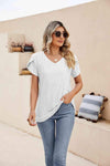 Eyelet Petal Sleeve V-Neck Knit Top White Blouses - Tophatter Daily Deals