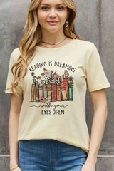 Simply Love Simply Love Full Size READING IS DREAMING WITH YOUR EYES OPEN Graphic Cotton Tee Ivory Women's T-Shirts - Tophatter Daily Deals