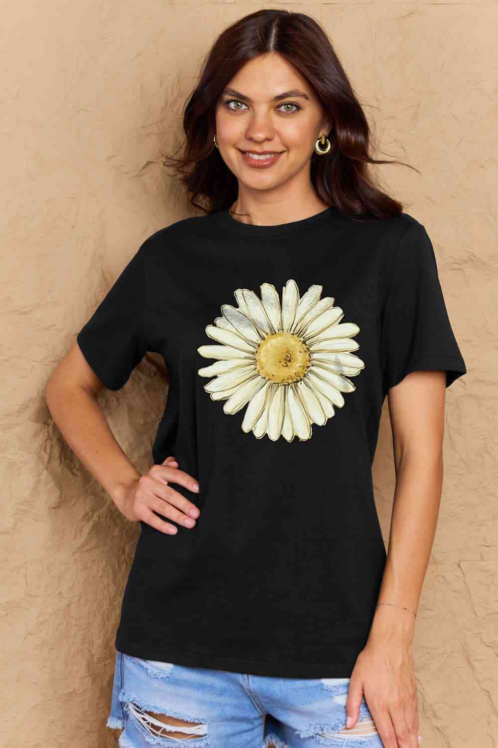 Simply Love Full Size FLOWER Graphic Cotton Tee Women's T-Shirts - Tophatter Daily Deals