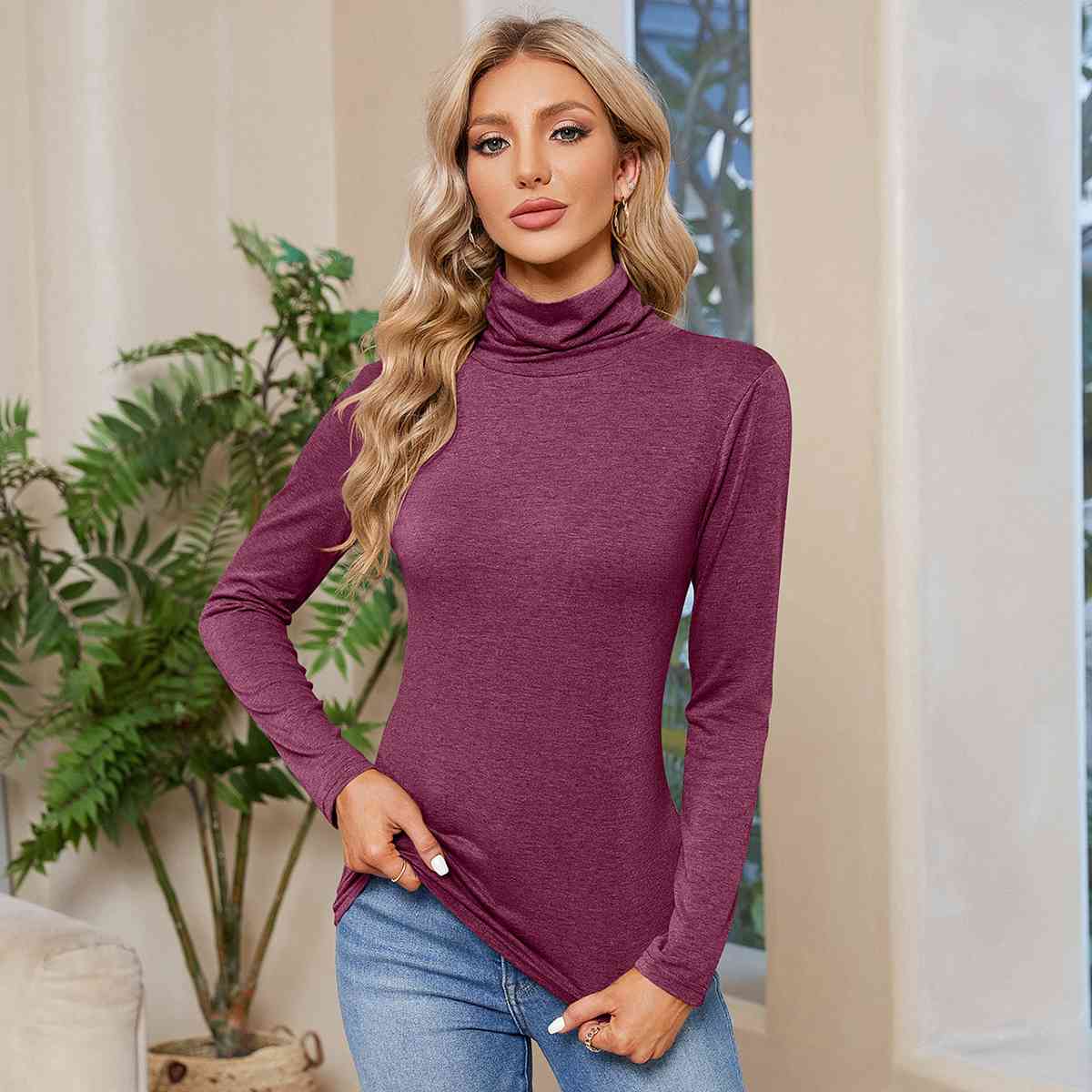 Turtleneck Long Sleeve T-Shirt Women's T-Shirts - Tophatter Daily Deals