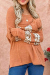 Waffle-Knit Leopard Long Sleeve Slit Blouse Sherbet Blouses - Tophatter Daily Deals