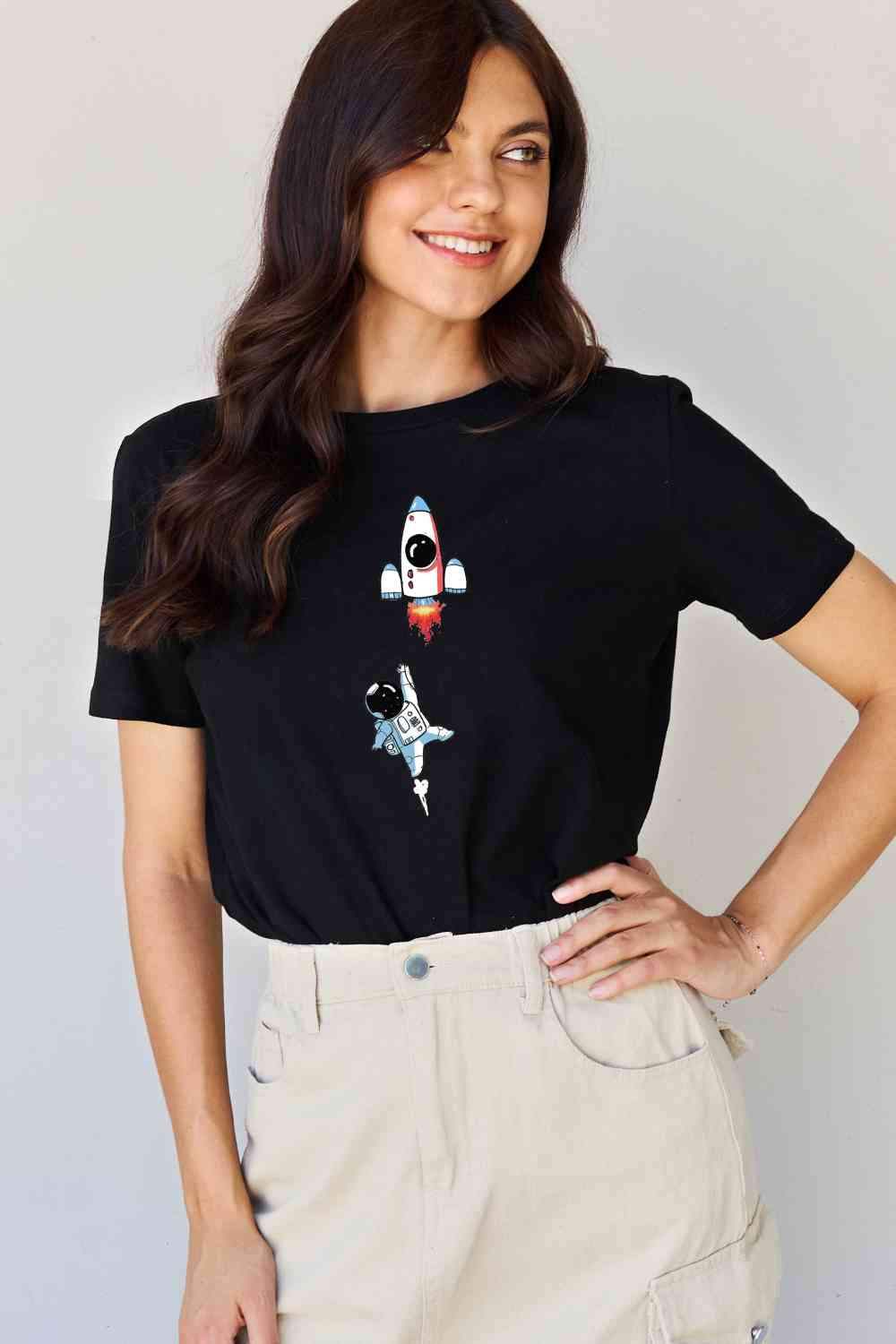 Simply Love Full Size Astronaut Graphic Cotton T-Shirt Women's T-Shirts - Tophatter Daily Deals