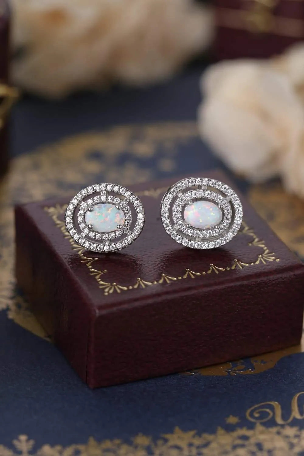 925 Sterling Silver Opal Round Stud Earrings White One Size Opal - Tophatter Daily Deals