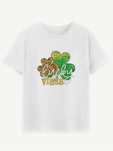 LUCKY VIBES Round Neck Short Sleeve T-Shirt White Women's T-Shirts - Tophatter Daily Deals