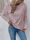 Eyelet Round Neck Long Sleeve Top Women's T-Shirts - Tophatter Daily Deals