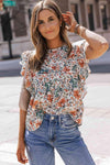 Printed Butterfly Sleeve Round Neck Blouse Blouses - Tophatter Daily Deals