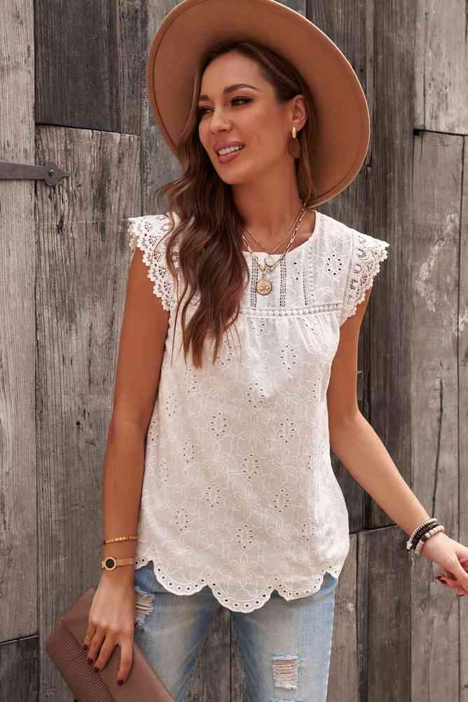 Sleeveless Eyelet Tank Top Blouses - Tophatter Daily Deals