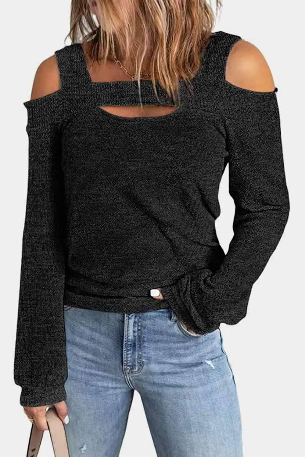 Full Size Cutout Cold Shoulder Blouse Black Blouses - Tophatter Daily Deals