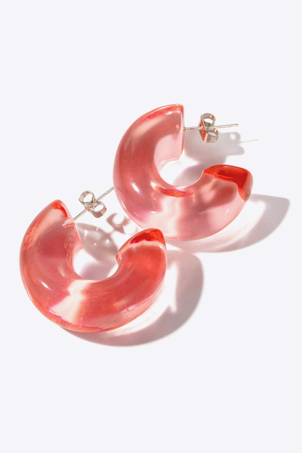 Resin C-Hoop Earrings Coral One Size Earrings - Tophatter Daily Deals