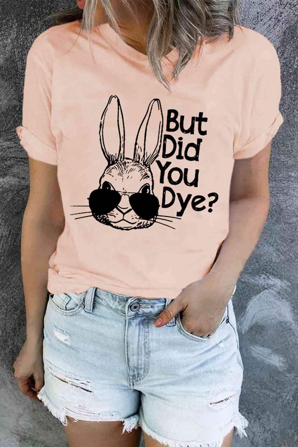 Easter Rabbit Graphic Round Neck Tee Shirt Pink Women's T-Shirts - Tophatter Daily Deals