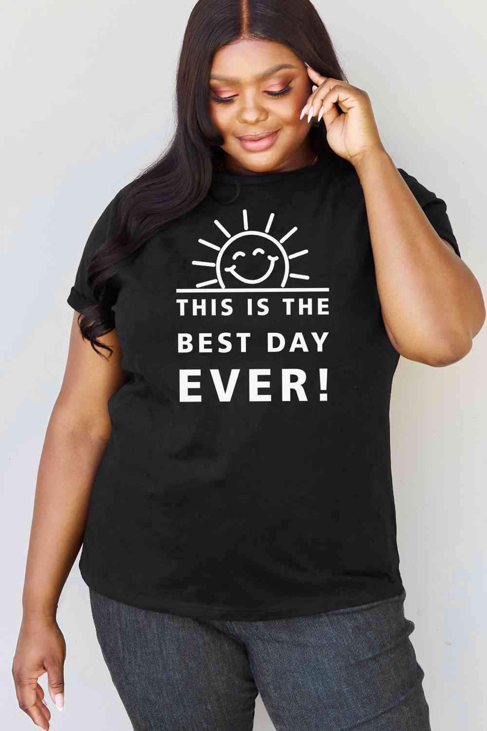 Simply Love Full Size THIS IS THE BEST DAY EVER! Graphic Cotton T-Shirt Black Women's T-Shirts - Tophatter Daily Deals