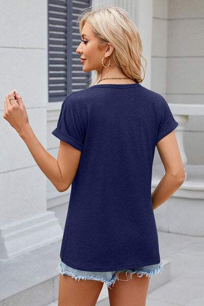 Round Neck Rolled Short Sleeve T-Shirt Women's T-Shirts - Tophatter Daily Deals