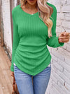 Textured Ruched V-Neck Long Sleeve T-Shirt Women's T-Shirts - Tophatter Daily Deals