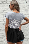 Leopard Color Block Babydoll Tee Shirt Blouses - Tophatter Daily Deals