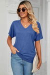 Ruched V-Neck Short Sleeve T-Shirt Women's T-Shirts - Tophatter Daily Deals