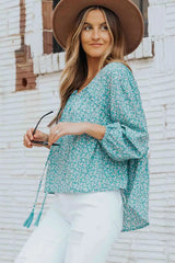 Ditsy Floral Tassel Tie High-Low Blouse Blouses - Tophatter Daily Deals