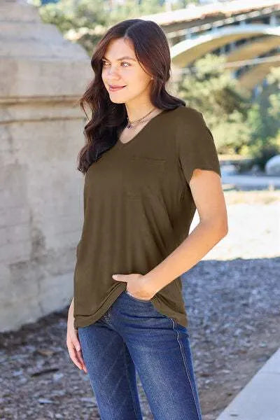 Basic Bae Full Size V-Neck Short Sleeve T-Shirt Women's T-Shirts - Tophatter Daily Deals