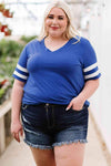 Plus Size Striped V-Neck Tee Shirt Royal Blue Women's T-Shirts - Tophatter Daily Deals