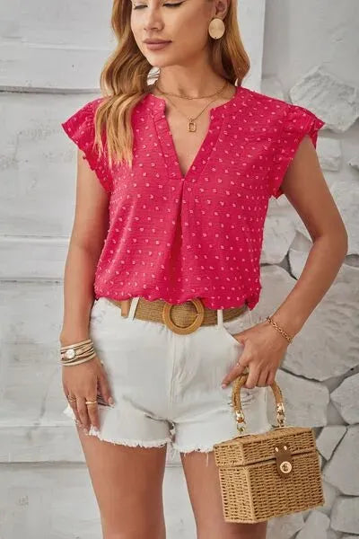 Swiss Dot Ruffled Cap Sleeve T-Shirt Strawberry Women's T-Shirts - Tophatter Daily Deals