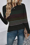 Striped Round Neck Long Sleeve T-Shirt Women's T-Shirts - Tophatter Daily Deals