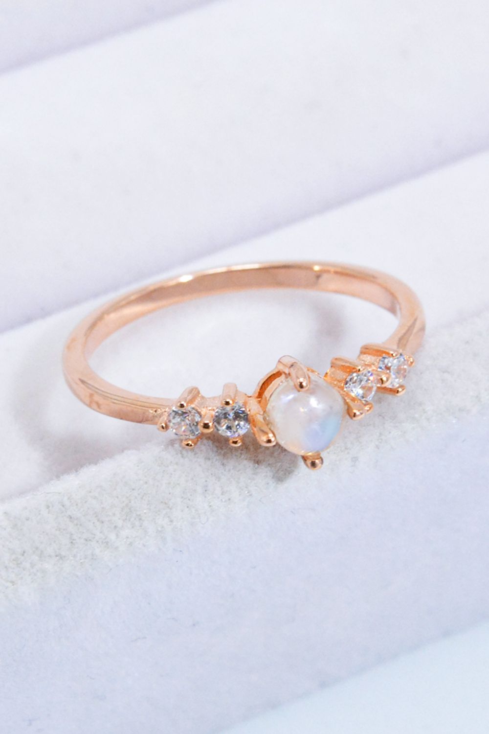 Natural Moonstone and Zircon 18K Rose Gold-Plated Ring Moonstone Rose Gold Moonstone - Tophatter Daily Deals