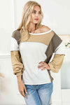 Color Block Exposed Seam Boat Neck Top Blouses - Tophatter Daily Deals