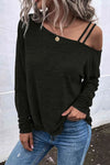 Asymmetrical Neck Long Sleeve Top Black Blouses - Tophatter Daily Deals