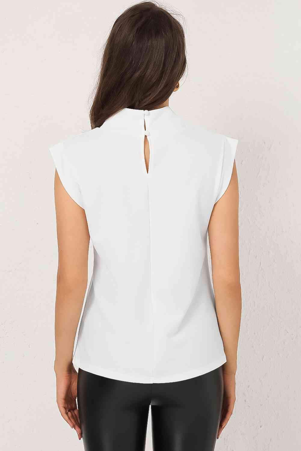 Mock Neck Cap Sleeve Blouse Blouses - Tophatter Daily Deals