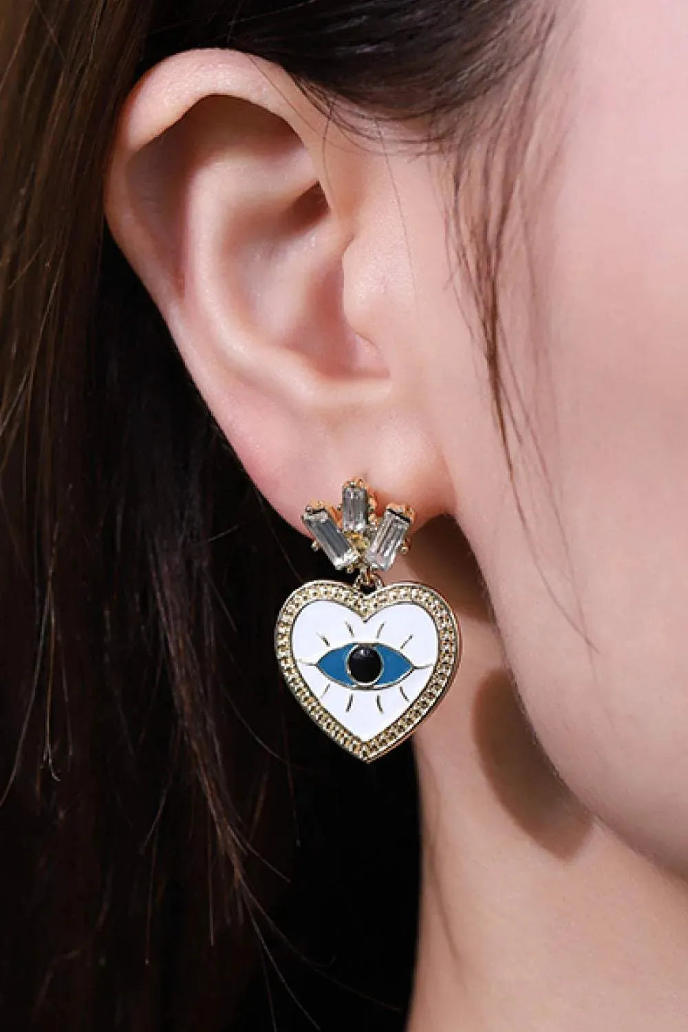 Evil Eye Heart-Shaped Drop Earrings Heart One Size Earrings - Tophatter Daily Deals