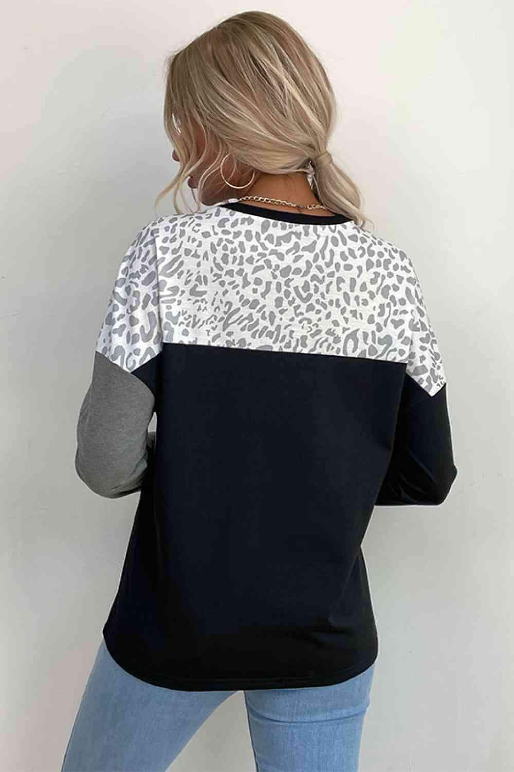 Leopard Color Block Pullover Women's T-Shirts - Tophatter Daily Deals