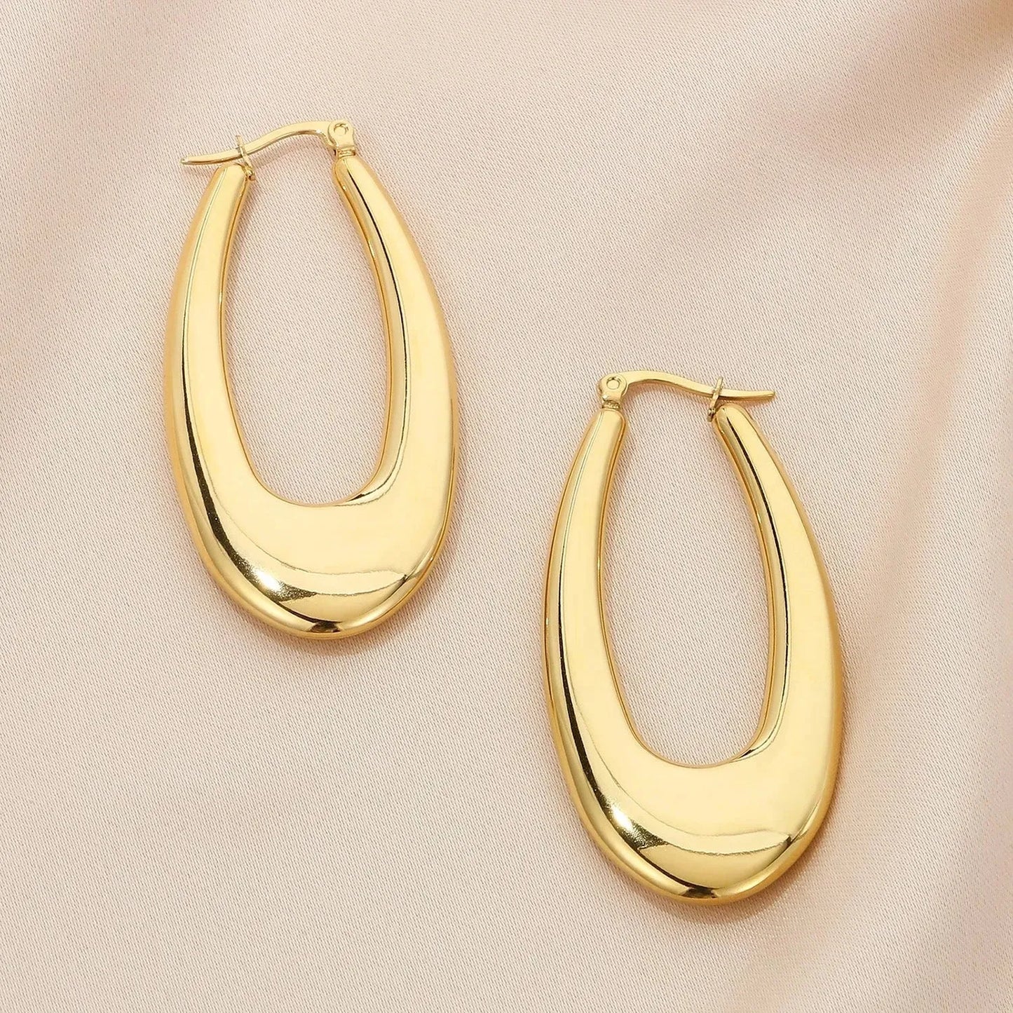 Stainless Steel Hinged Hoop Earrings Style D Gold One Size Earrings - Tophatter Daily Deals