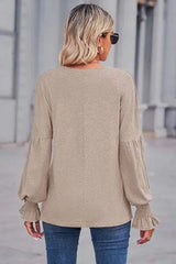 Round Neck Flounce Sleeve Blouse Blouses - Tophatter Daily Deals