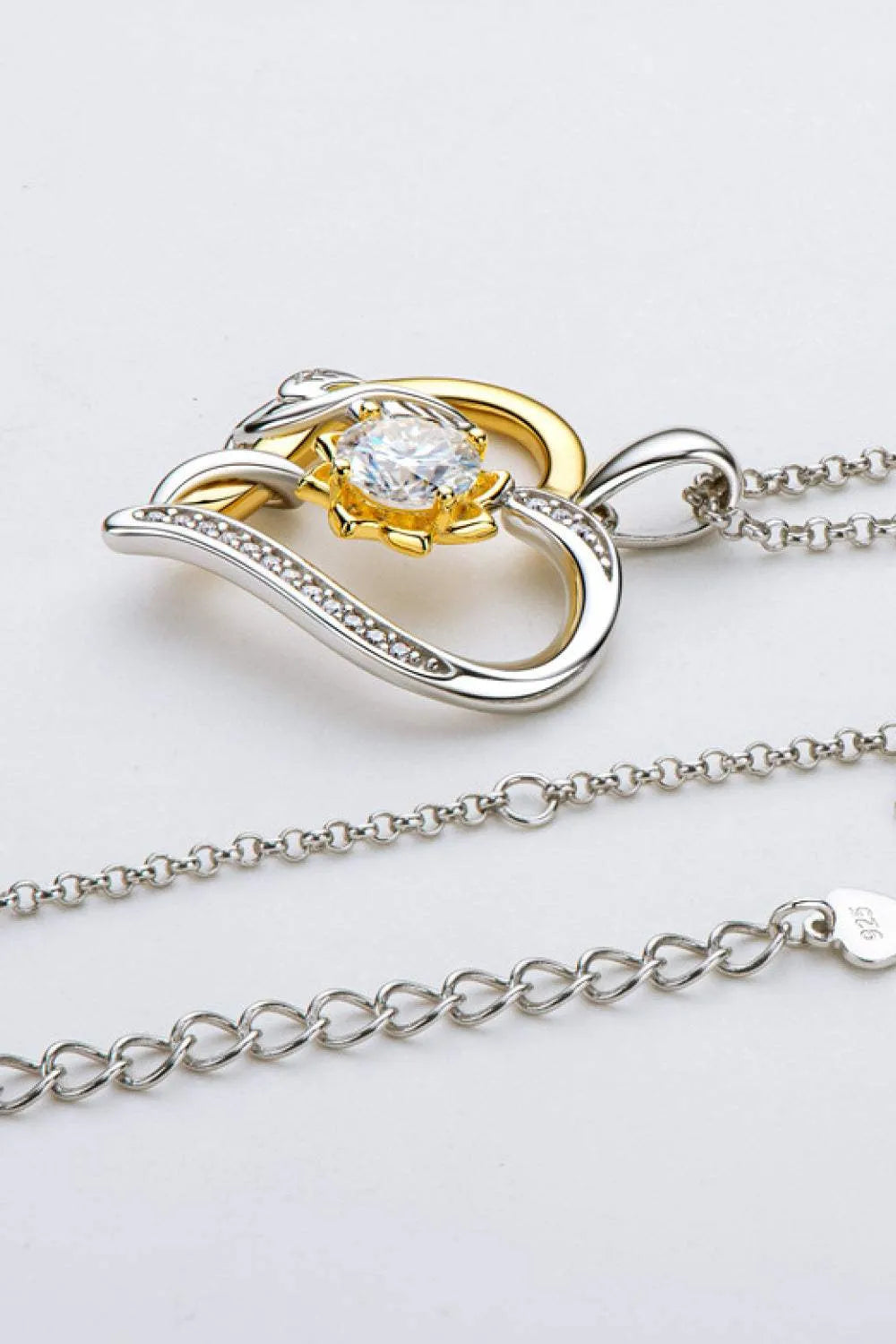Two-Tone 1 Carat Moissanite Heart Pendant Necklace Moissanite - Tophatter Daily Deals